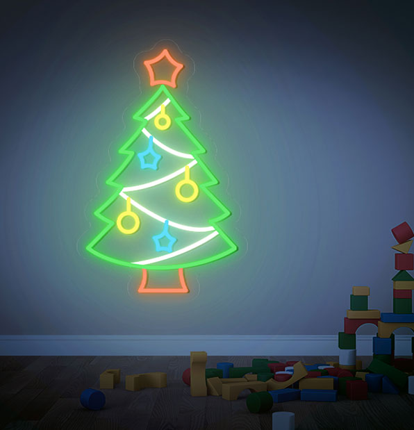 Enseigne Néon LED Sapin & guirlandes