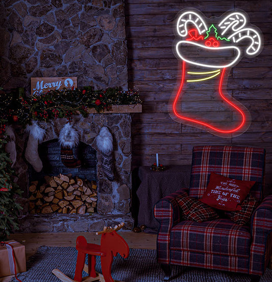 Enseigne Néon LED Chausson & Candy Cane