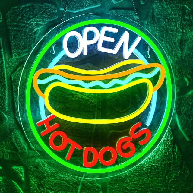 Enseigne Néon LED "Open HOT DOGS"