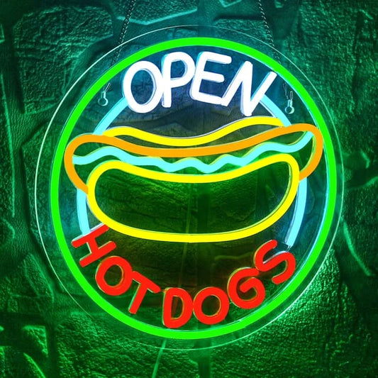 Enseigne Néon LED "Open HOT DOGS"