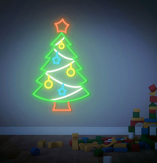 Enseigne Néon LED Sapin & guirlandes