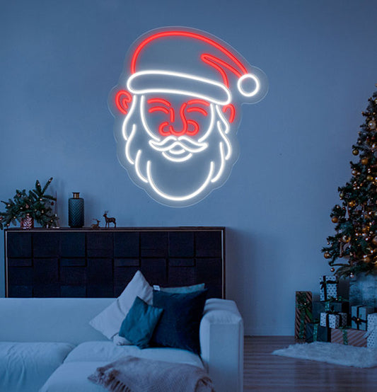 Enseigne Néon LED tête du Père Noel